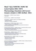 Week 7 Quiz&colon; NURS180 &sol; NURS 180 &lpar;Latest Update 2026 &sol; 2027&rpar; Pharmacology &vert; Questions with Correct Answers &vert; Grade A &vert; 100&percnt; Verified - WCU