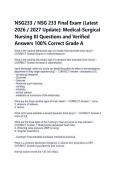 NSG233 &sol; NSG 233 Final Exam &lpar;Latest 2026 &sol; 2027 Update&rpar;&colon; Medical-Surgical Nursing III Questions and Verified Answers 100&percnt; Correct Grade A 