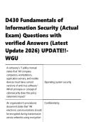 D430 Fundamentals of Information Security &lpar;Actual Exam&rpar; Questions with verified Answers 