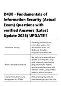 D430 - Fundamentals of Information Security &lpar;Actual Exam&rpar; Questions with verified Answers