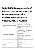 WGU D430 Fundamentals of Information Security &lpar;Actual Exam&rpar; Questions with verified Answers 