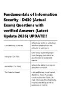 Fundamentals of Information Security - D430 &lpar;Actual Exam&rpar; Questions with verified Answers