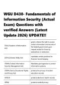 WGU D430- Fundamentals of Information Security &lpar;Actual Exam&rpar; Questions with verified Answers