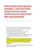 British Columbia Locksmith Apprentice &NewLine;Examination &mdash; Level 1 Exam Practice &NewLine;Questions And Correct Answers &NewLine;&lpar;Verified Answers&rpar; Plus Rationale 2026 &NewLine;Q&A&vert; Instant Download Pdf  
