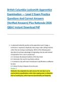 Compilation Bundle for British Columbia Locksmith Apprentice Examination &mdash; Level 1 & 2 Exams Practice Questions And Correct Answers &lpar;Verified Answers&rpar; Plus Rationale 2026 Q&A&vert; Instant Download Pdf
