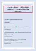 LEAR 45 MEMORY ITEMS&period; EXAM&NewLine;QUESTIONS AND ANSWERS 2026&NewLine;VERIFIED&period;