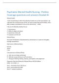 Psychiatric Mental Health Nursing - Prelims&NewLine;Coverage questions and answers Graded A&plus;