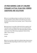 ATI PEDS NURSING CARE OF CHILDREN&NewLine;DYNAMICS ACTUAL EXAM 2026 VERIFIED&NewLine;QUESTIONS AND SOLUTIONS