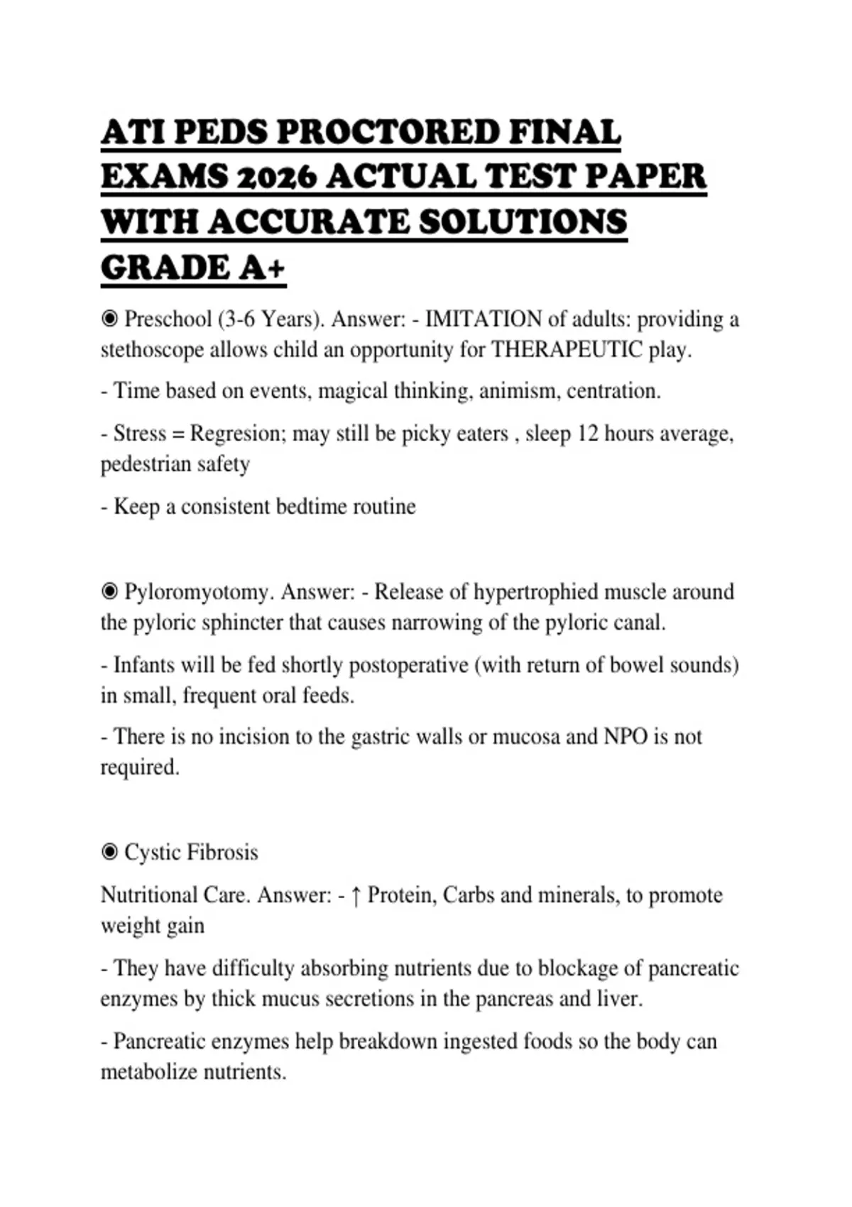 ATI PEDS PROCTORED FINAL EXAMS 2026 ACTUAL TEST PAPER WITH ACCURATE ...