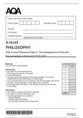 AQA A-level Philosophy Paper 2  The metaphysics of God and &NewLine;the metaphysics of mind &lpar;7172&sol;2&rpar; 2026