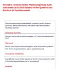 Psychiatric Technician Review Pharmacology Study Guide &NewLine;Exam Latest 2026&sol;2027 Updated Verified Questions and &NewLine;Solutions A&plus; Pass GuaranteedPsychiatric Technician Review Pharmacology Study Guide &NewLine;Exam Latest 2026&sol;2027 Updated Verified Questions and &NewLine;Sol