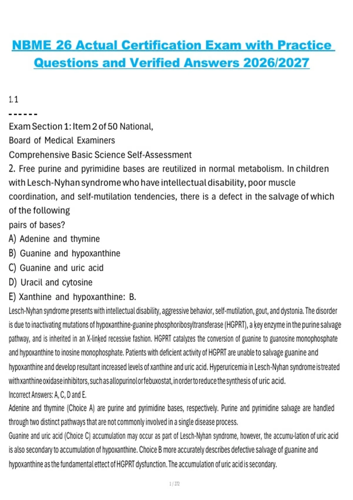 NBME 26 Certification Exam (2026/2027) – Practice Questions and ...