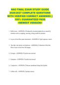 NAO FINAL EXAM STUDY GUIDE &NewLine;2026&sol;2027 COMPLETE QUESTIONS &NewLine;WITH VERIFIED CORRECT ANSWERS &vert;&vert; &NewLine;100&percnt; GUARANTEED PASS &NewLine;<NEWEST VERSION> 