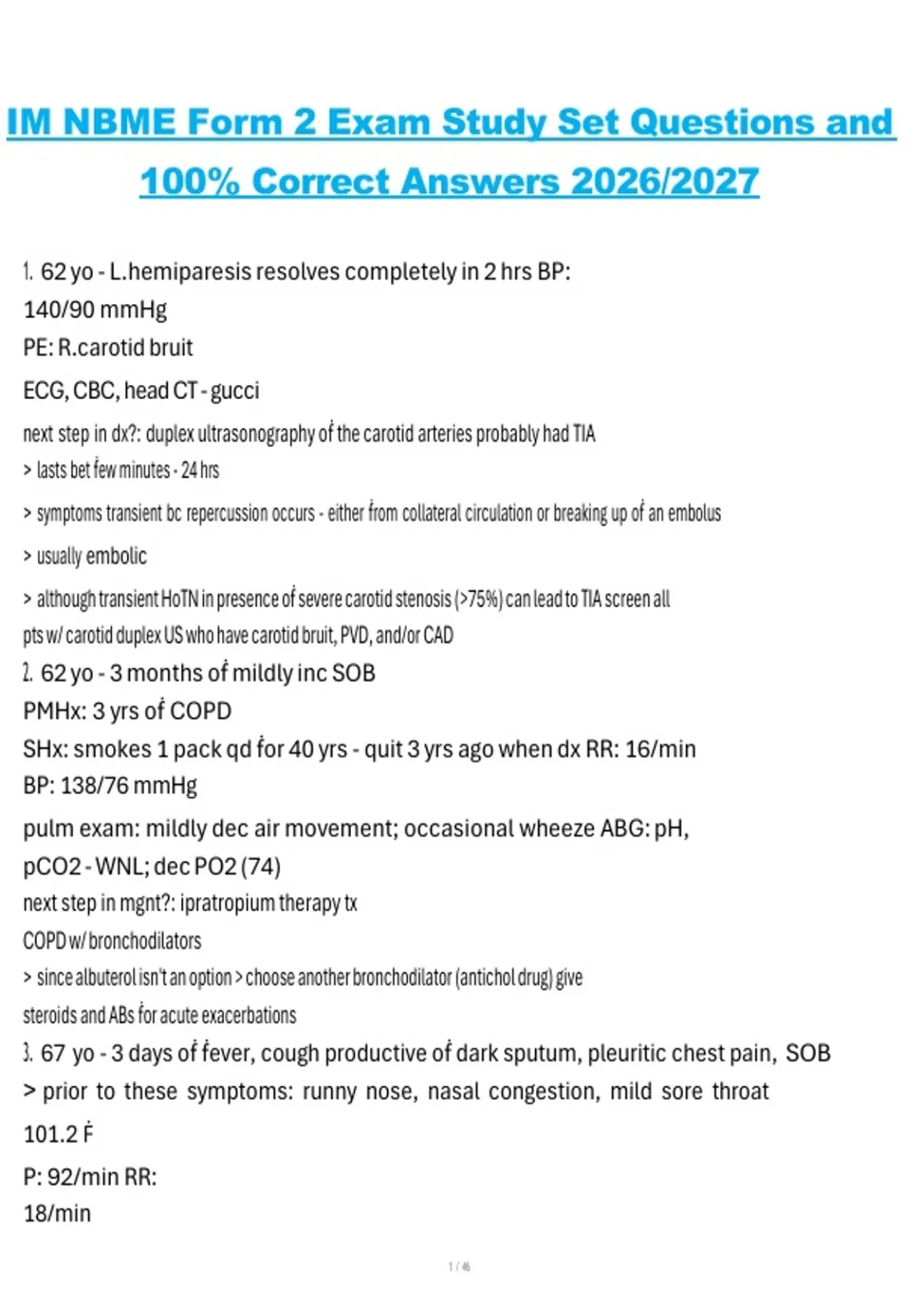IM NBME Form 2 Exam (2026/2027) – Study Set Questions and 100% Correct ...
