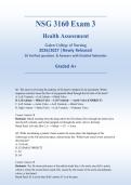 NSG 3160 Exam 3 &vert; Health Assessment 2026&sol;2027 &vert; ACTUAL EXAM &vert; 50 Q&A with Detailed Rationales &vert; Newly Released &vert; Pass Guaranteed - A&plus; Graded&NewLine;&NewLine;