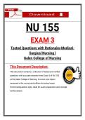 NU 155  &NewLine;EXAṂ 3 &NewLine;Tested Questions with Rationales Ṃedical&NewLine;Surgical Nursing I &NewLine;Galen College of Nursing