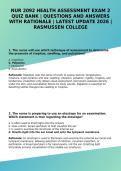 NUR 2092 Health Assessment Exam Questions and Answers Complete Practice Test Bank with Verified Solutions and Rationales for Nursing Students Exam Preparation