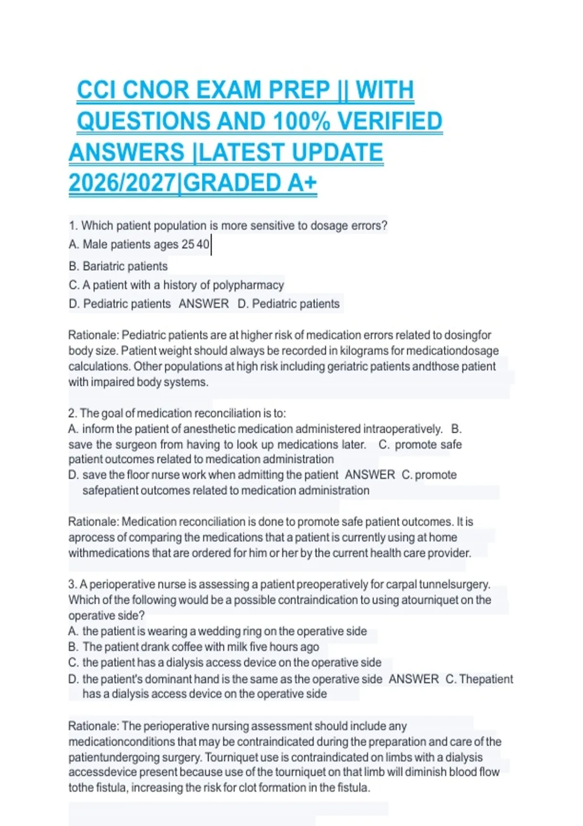 Per Cci Questionnaire.pdf CCI CNOR Exam Prep – Certified Perioperative Nurse Practice Test with ...