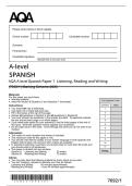 A-level &NewLine;SPANISH &NewLine;I declare this is my own work&period; &NewLine;AQA A-level Spanish Paper 1  Listening&comma; Reading and Writing  &NewLine;&lpar;7692&sol;1&rpar; Marking Scheme 2026