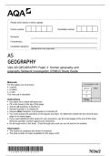 AQA AS GEOGRAPHY Paper 2  Human geography and &NewLine;geography fieldwork investigation &lpar;7036&sol;2&rpar; Study Guide