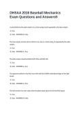 OHSAA 2018 Baseball Mechanics Exam Questions and Answers