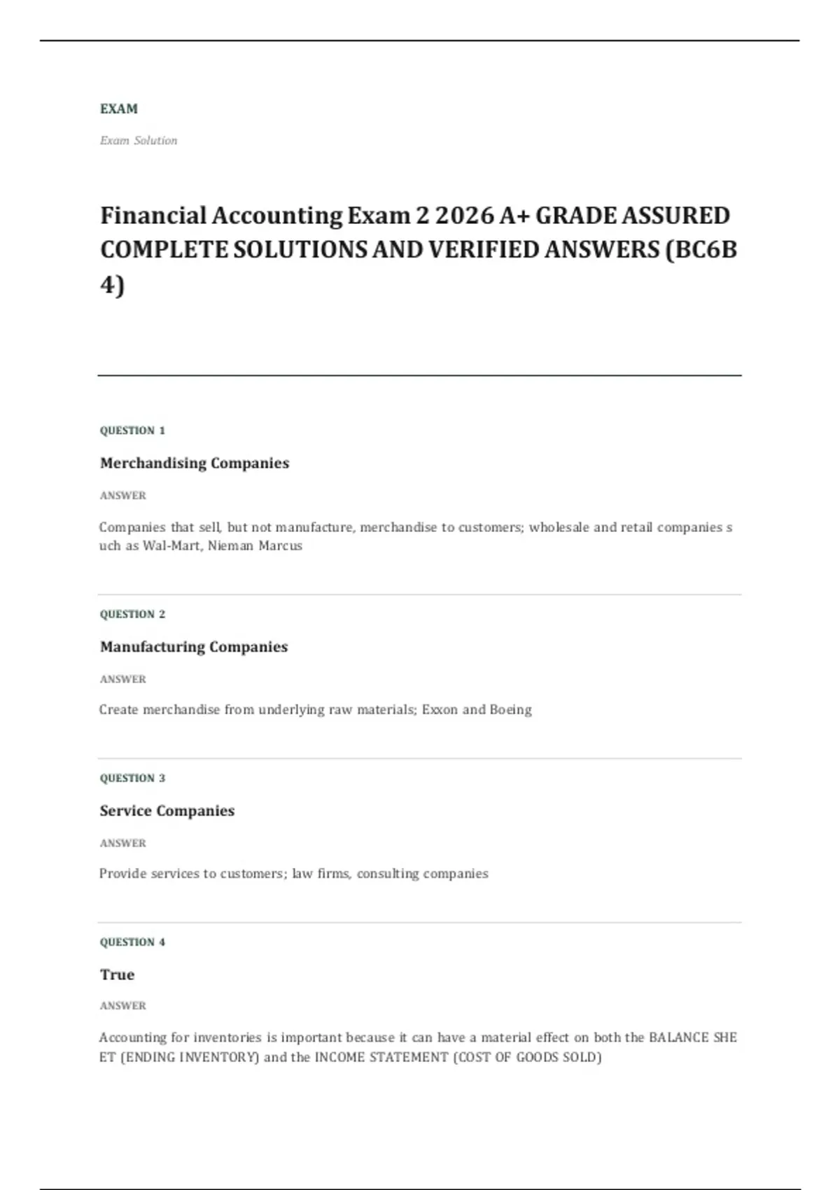 financial accounting EXAM A+ GRADE ASSURED COMPLETE SOLUTIONS AND ...