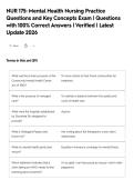 NUR 175&colon; Mental Health Nursing Practice&NewLine;Questions and Key Concepts Exam &vert; Questions&NewLine;with 100&percnt; Correct Answers &vert; Verified &vert; Latest&NewLine;Update 2026