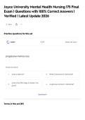 Joyce University Mental Health Nursing 175 Final&NewLine;Exam &vert; Questions with 100&percnt; Correct Answers &vert;&NewLine;Verified &vert; Latest Update 2026