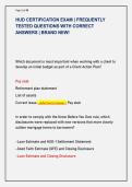 HUD CERTIFICATION EXAM &vert; FREQUENTLY &NewLine;TESTED QUESTIONS WITH CORRECT &NewLine;ANSWERS &vert; BRAND NEW&excl;