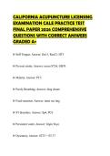 CALIFORNIA ACUPUNCTURE LICENSING&NewLine;EXAMINATION CALE PRACTICE TEST&NewLine;FINAL PAPER 2026 COMPREHENSIVE&NewLine;QUESTIONS WITH CORRECT ANSWERS&NewLine;GRADED A&plus;