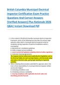 British Columbia Municipal Electrical &NewLine;Inspector Certification Exam Practice &NewLine;Questions And Correct Answers &NewLine;&lpar;Verified Answers&rpar; Plus Rationale 2026 &NewLine;Q&A&vert; Instant Download Pdf  