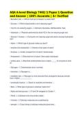 AQA A-level Biology 7402&sol;1 Paper 1 Question&NewLine;and Answer &vert; 100&percnt; Accurate &vert; A&plus; Verified