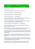 AQA A Level Biology Year 1 Questions and&NewLine;Answer &vert; Complete Solutions &vert; A&plus; Verified