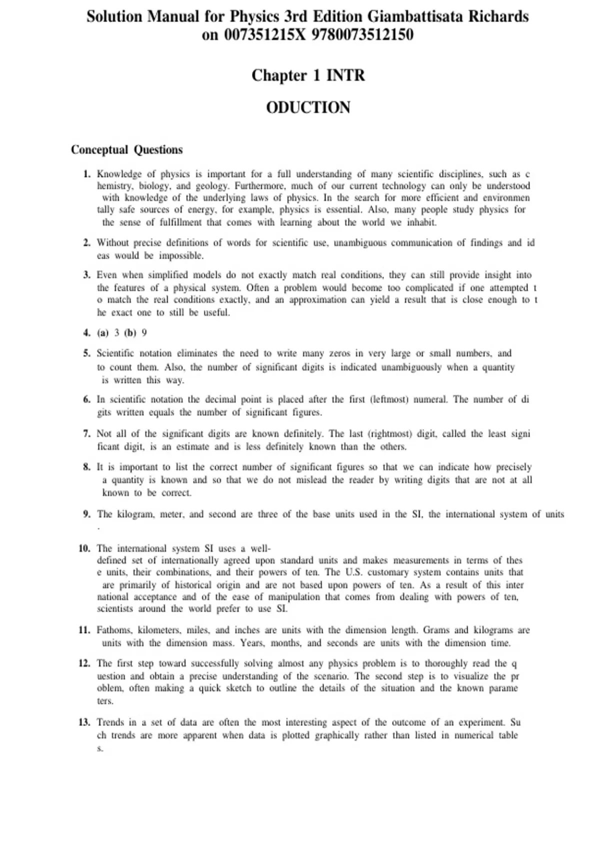 COMPLETE SOLUTION MANUAL FOR PHYSICS 3RD EDITION BY GIAMBATTISTA ...