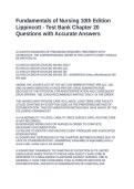 &NewLine;&NewLine;Fundamentals of Nursing 10th Edition Lippincott - Test Bank Chapter 20 Questions with Accurate Answers&NewLine;&NewLine;&NewLine;