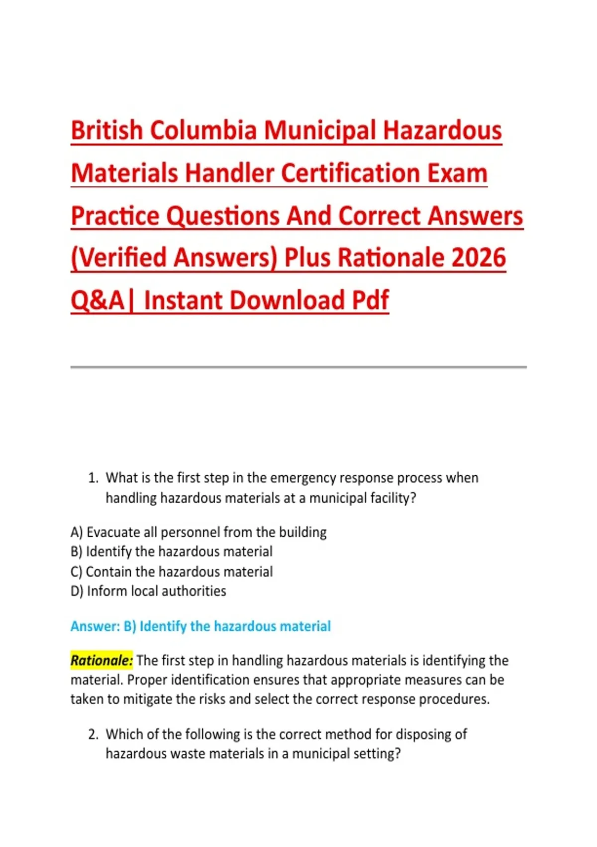 British Columbia Municipal Hazardous Materials Handler Certification ...