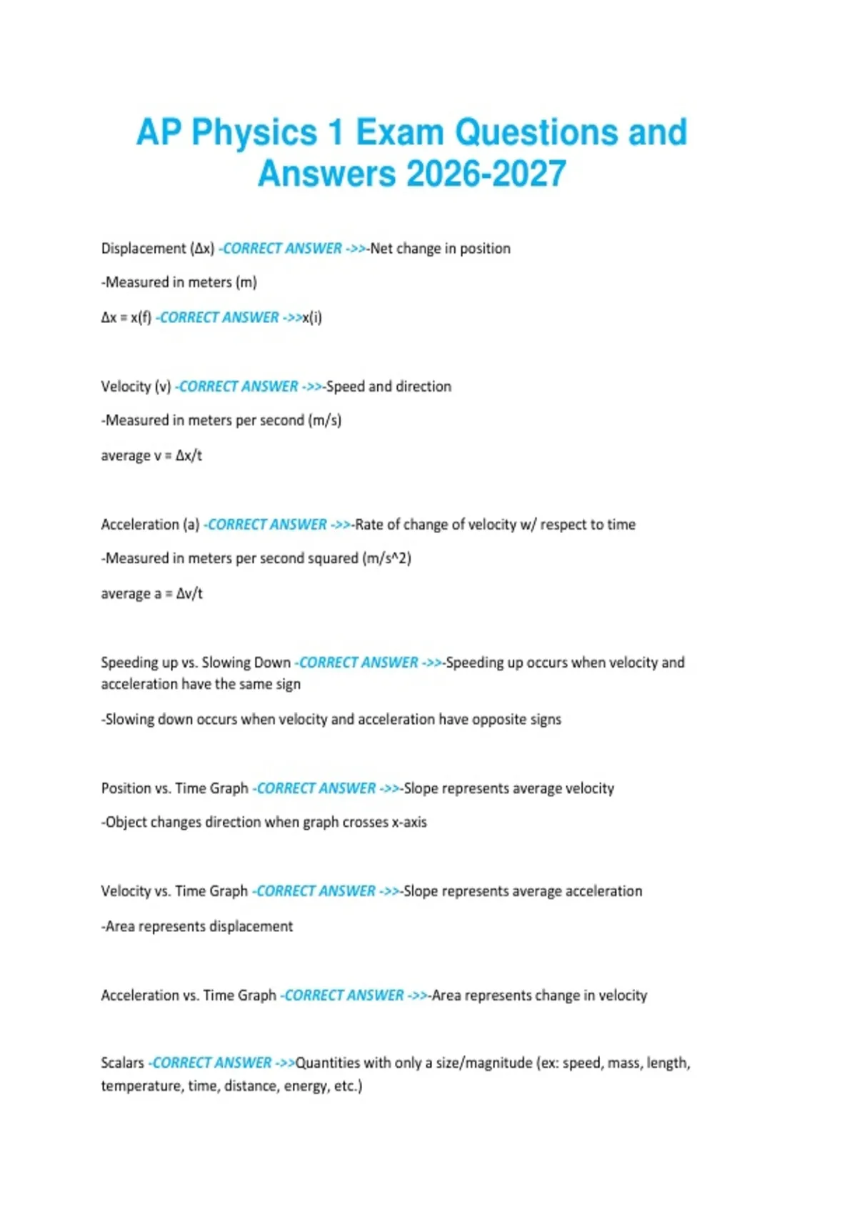 AP Physics 1 Exam Questions and Answers - AP - Stuvia US