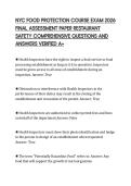 NYC FOOD PROTECTION COURSE EXAM 2026 &NewLine;FINAL ASSESSMENT PAPER RESTAURANT &NewLine;SAFETY COMPREHENSIVE QUESTIONS AND &NewLine;ANSWERS VERIFIED A&plus;
