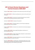 AP Lit Exam Review Questions and Correct Answers 2026-2027