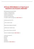 AP Exam MCQ Midterm Lit Test Form 2 Questions and Answers 2026-2027