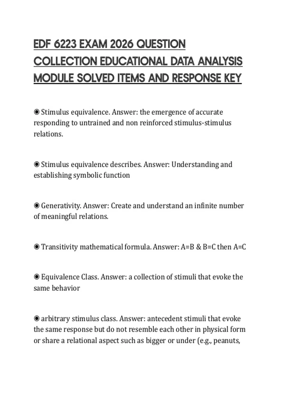 EDF 6223 EXAM 2026 QUESTION COLLECTION EDUCATIONAL DATA ANALYSIS MODULE ...