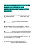 BUSINESS FOUNDATIONS CERTIFICATION&NewLine;EVALUATION TEST PAPER 2026&NewLine;COMPLETE QUESTIONS AND SOLUTIONS&NewLine;GRADED A&plus;
