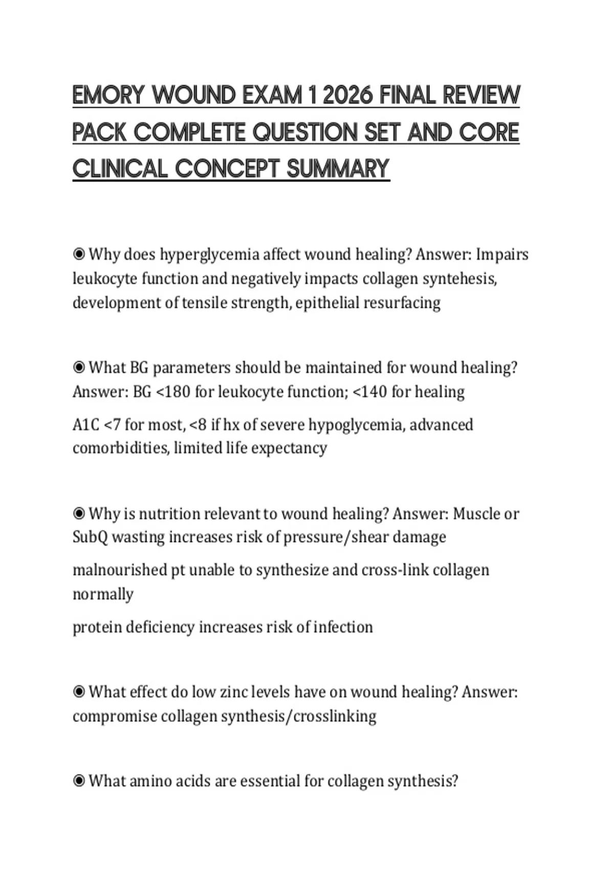 EMORY WOUND EXAM 1 2026 FINAL REVIEW PACK COMPLETE QUESTION SET AND ...