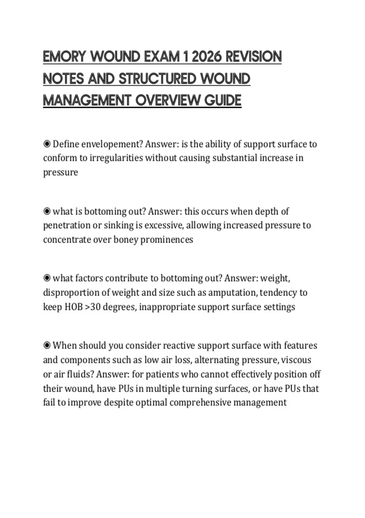 EMORY WOUND EXAM 1 2026 REVISION NOTES AND STRUCTURED WOUND MANAGEMENT ...