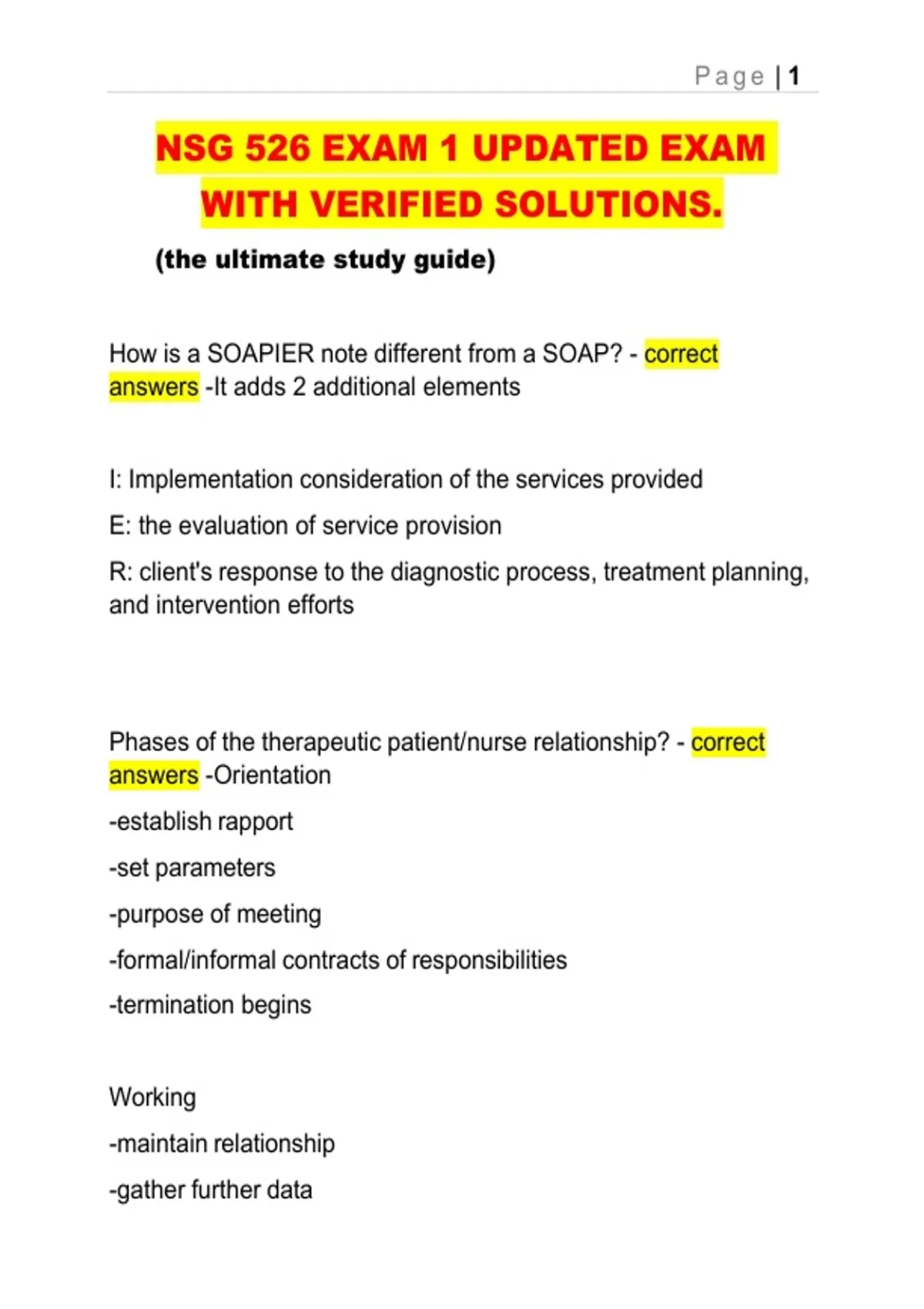 NSG 526 Exam 1 Study Guide: Psychiatric-Mental Health Nursing Theories ...