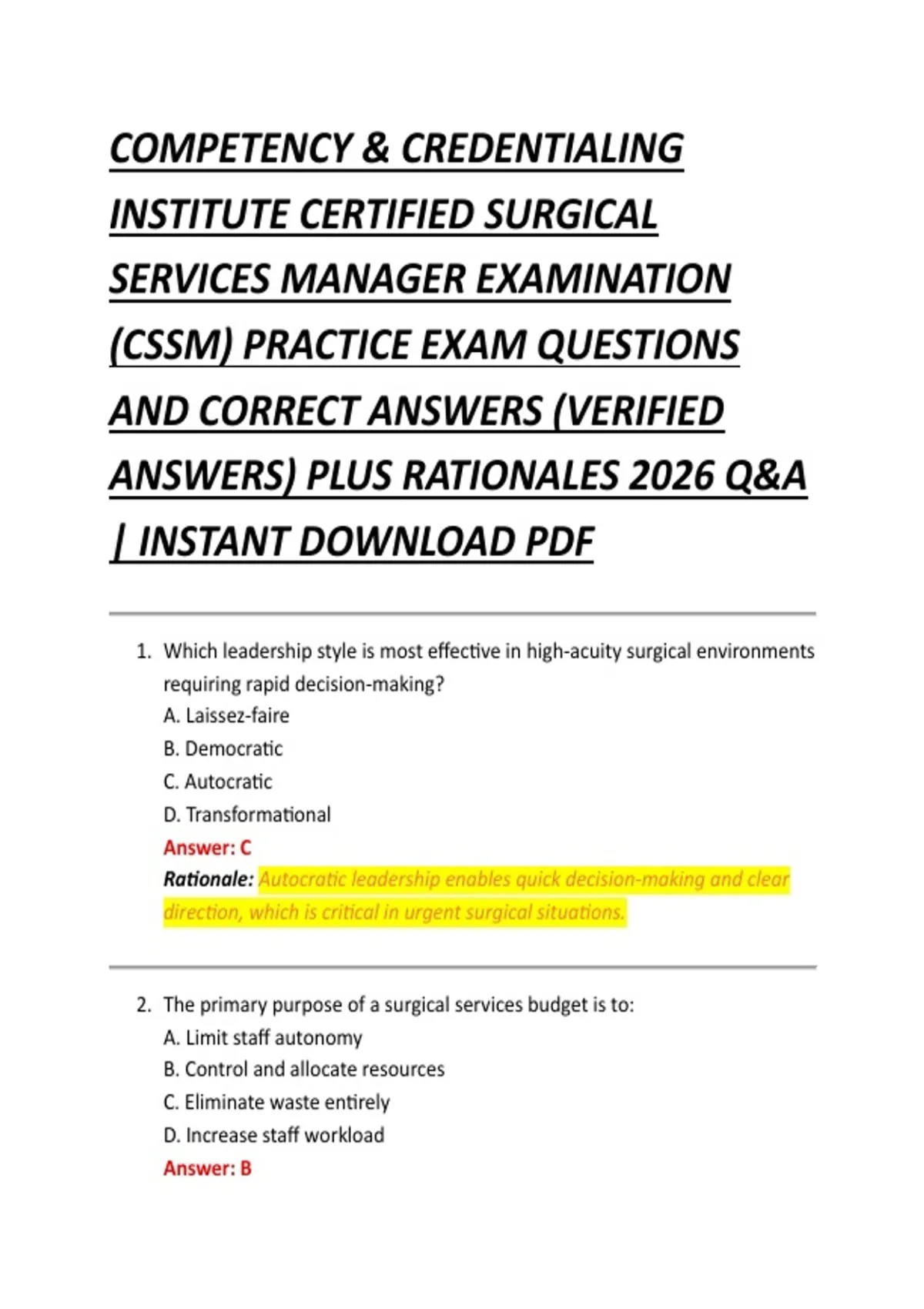 COMPETENCY & CREDENTIALING INSTITUTE CERTIFIED SURGICAL SERVICES ...