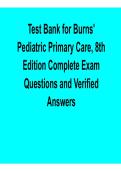 Test Bank for Burns Pediatric Primary Care 8th Edition Complete Exam Questions and Verified Answers Study Guide Pediatric Nursing Practice Questions Solutions Exam Review 2025&sol; 2026