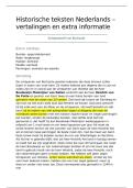 Samenvatting van alle vertalingen van de teksten historisch Nederlands en de bijhorende informatie