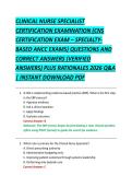 CLINICAL NURSE SPECIALIST &NewLine;CERTIFICATION EXAMINATION &lpar;CNS &NewLine;CERTIFICATION EXAM &ndash; SPECIALTY&NewLine;BASED ANCC EXAMS&rpar; QUESTIONS AND &NewLine;CORRECT ANSWERS &lpar;VERIFIED &NewLine;ANSWERS&rpar; PLUS RATIONALES 2026 Q&A &NewLine;&vert; INSTANT DOWNLOAD PDF 