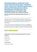CERTIFIED MEDICAL ASSISTANT &lpar;CMA &sol; CCMA&rpar; PRACTICE EXAM 2026 &vert; COMPLETE STUDY GUIDE WITH VERIFIED QUESTIONS & DETAILED RATIONALES ON CLINICAL PROCEDURES&comma; PHLEBOTOMY&comma; EKG&comma; PHARMACOLOGY & PATIENT CARE